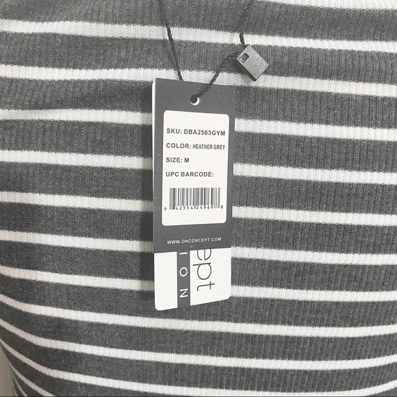 OHCONCEPT rib boat neck on/off shoulder mini dress gray & white stripe M - Picture 8 of 8